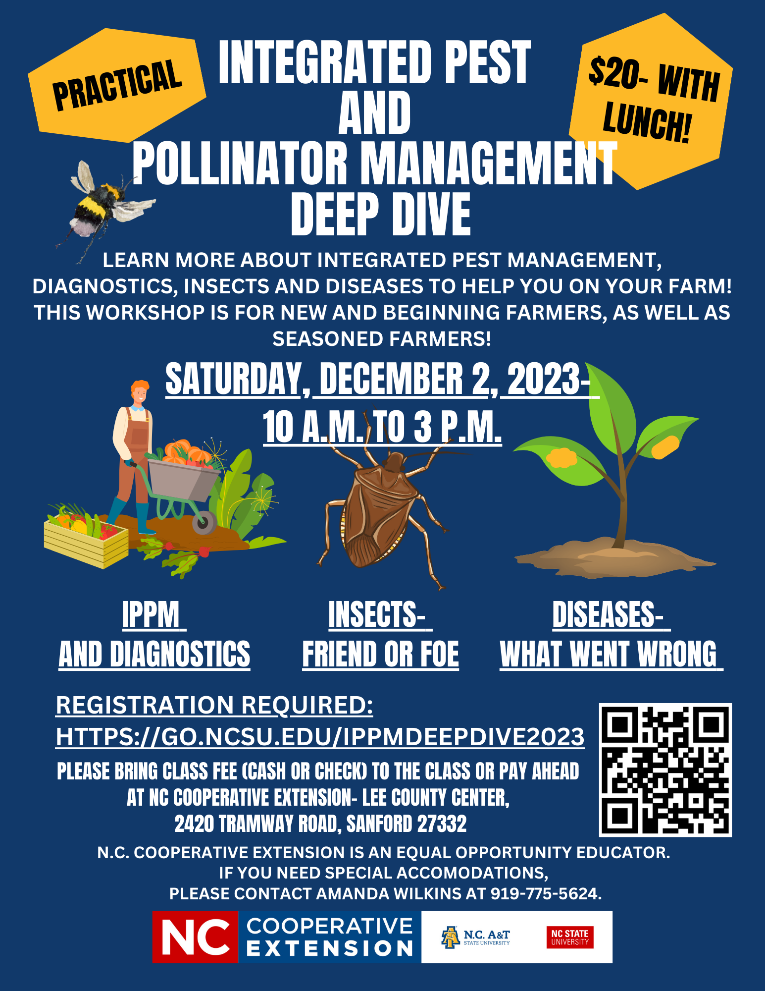 Learn more about integrated pest management, diagnostics, insects and diseases to help you on your farm! This workshop is for new and beginning farmers as well as seasoned farmers to gain skills and knowledge in managing disease and pest pressure on their farms and leveraging the whole IPPM toolbox of management techniques to achieve better control in their production systems. 