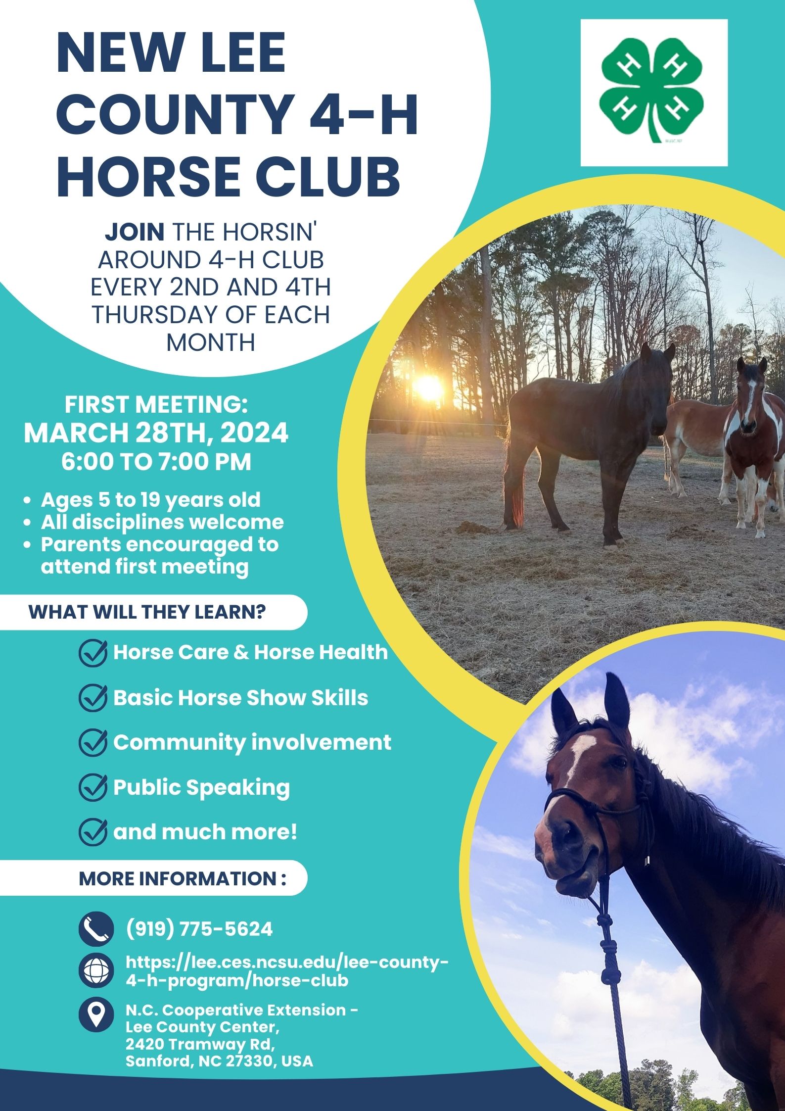join the horsin' around 4-H club every 2nd and 4th thursday of each month