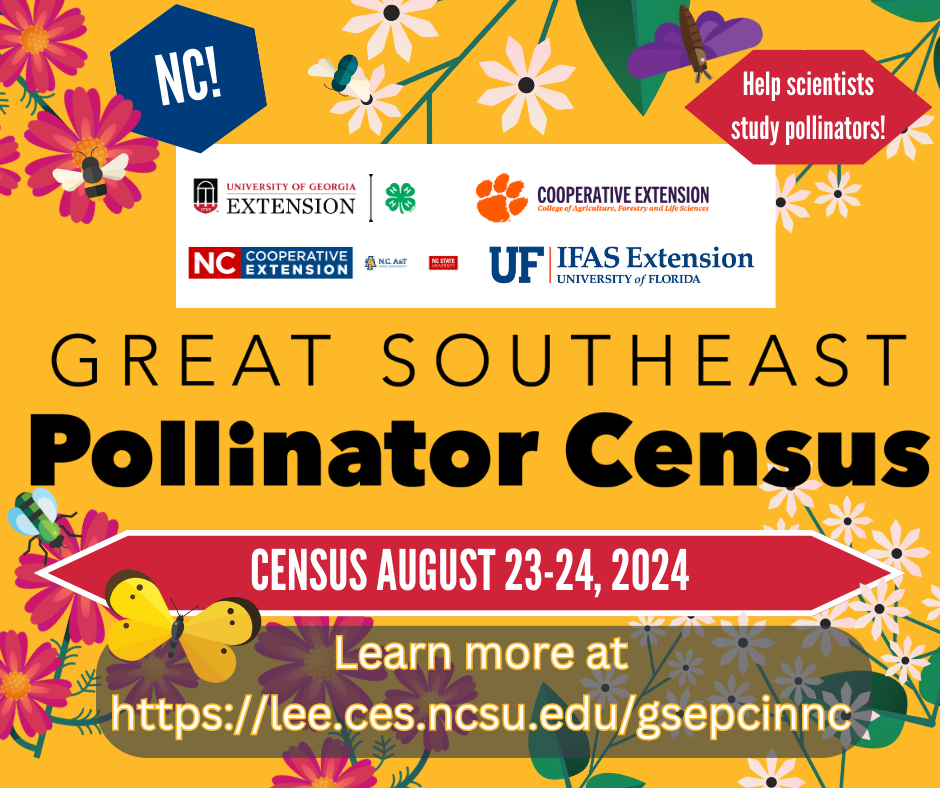 Poster for the Great Southeast Pollinator Census in North Carolina on August 23 and August 24, 2024