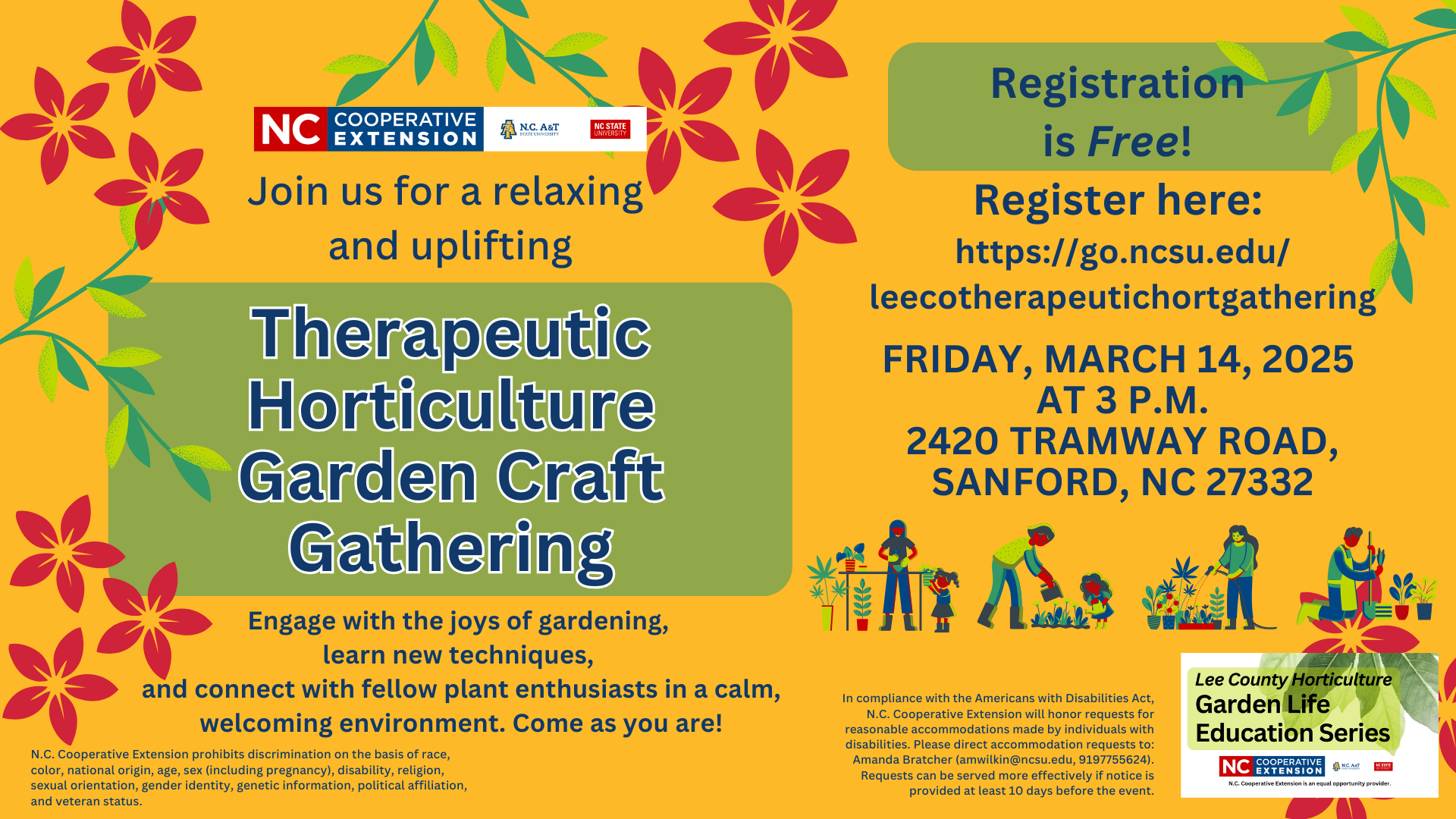 Therapeutic Horticulture Graphic- Crafting Session is Friday, March 14, at 3 p.m. Registration is required on EventBrite