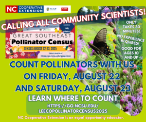 Count in Lee County with the Great Southeast Pollinator Census 2025 on Friday August 22 and Saturday August 23